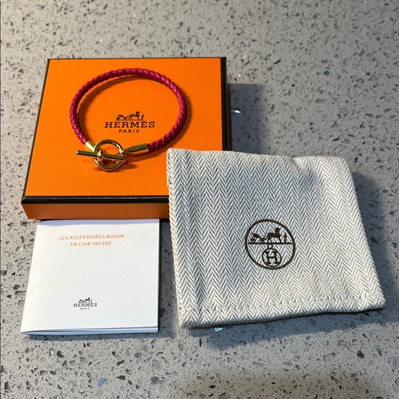 Hermes Jewelry - Hermes Paris Pink Glenan Braided Leather Bracelet